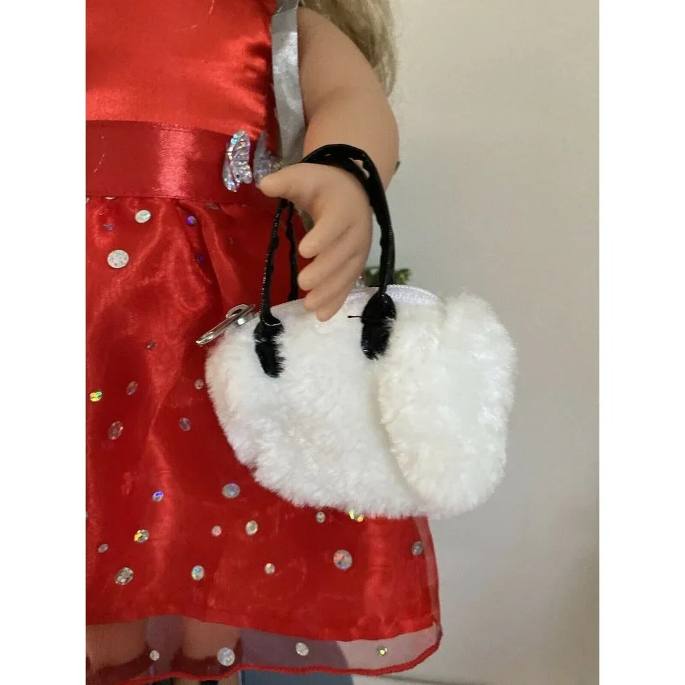 American Girl Battat OG Retired White Black Fluffy Hand Bag‎ for Dolls 16